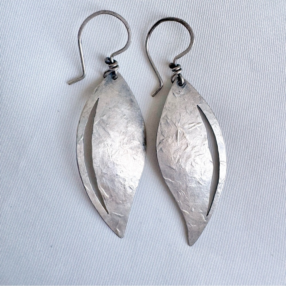 Handmade Sterling Silver Leaf Earrings Fall Fairy Grunge Whimsigoth Artisan Y2K